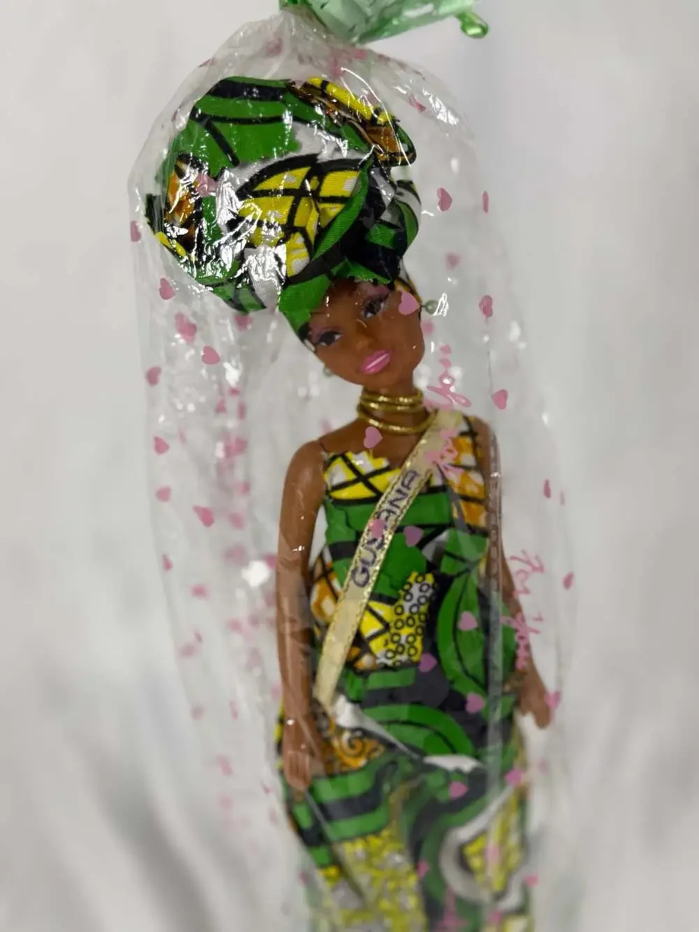 Fashion Doll in Authentic African Print Dress and Headwrap with Sash